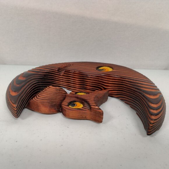 Anthropomorphic Crescent Moon And Owl Wall Hanging Carved Wood Wooden Vintage - Picture 8 of 12